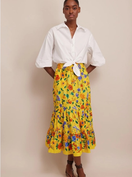 Cara Cara Dresses & Skirts - Cara Cara - Chase Midi Skirt In Yellow Flora - Size Small
